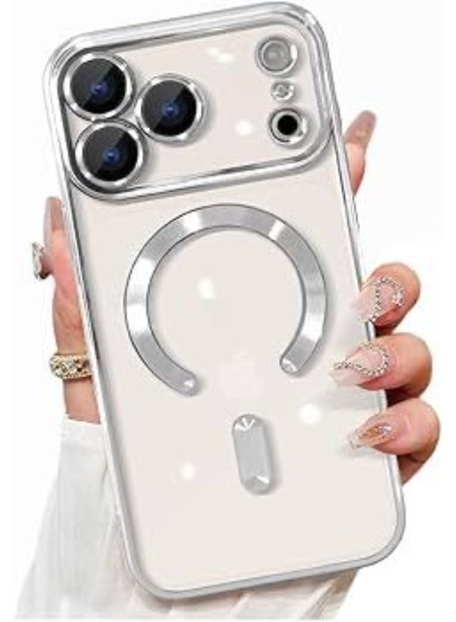 Magnetic Case Made for iPhone 17 PRO MAX  Built-in Camera Lens Protector  Compatible with MagSafe Soft TPU Anti-Scratch Shockproof Protective Slim Clear Case for Women Men - SLVER - Image 1